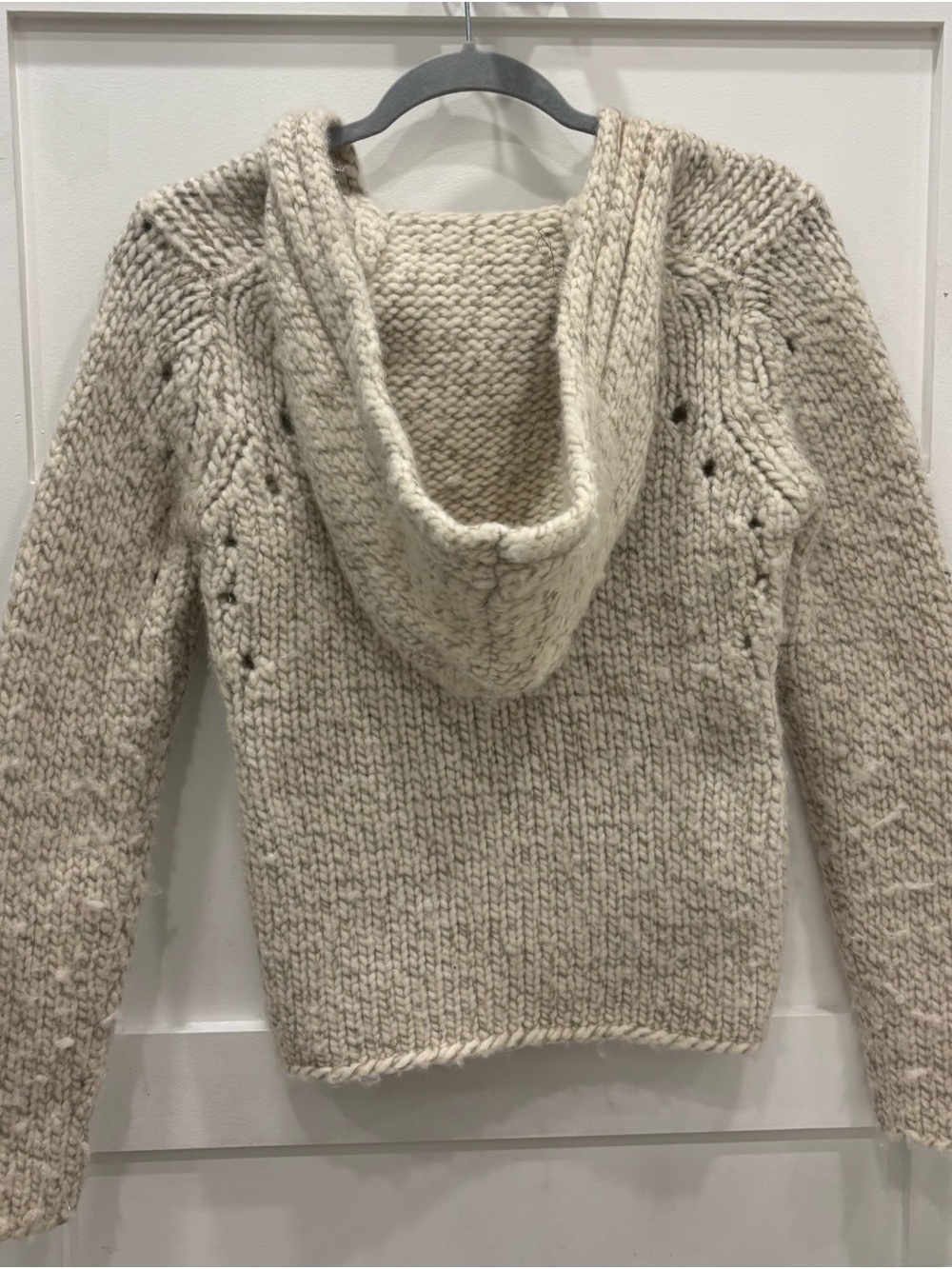 Vintage GAP Cream Wool Cable-Knit V-Neck Sweater w/ Hood - Picture 6 of 7